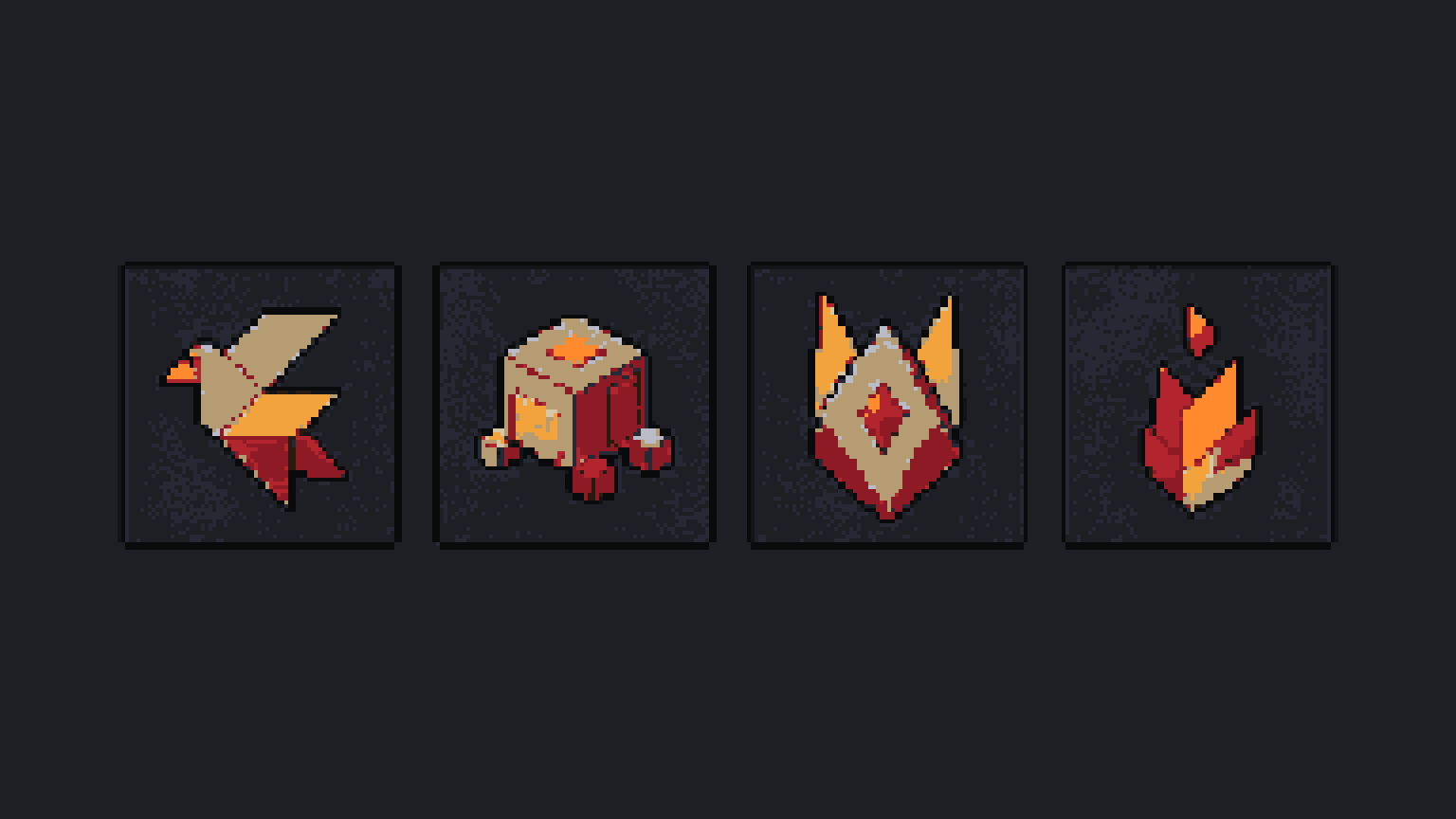 Pixel-art geometric pet silhouettes displayed in compact item slots